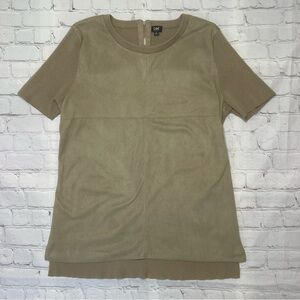 Lee Mixed-Media Faux Suede & Ribbed Knit Short Sleeve Top - XL - Taupe
